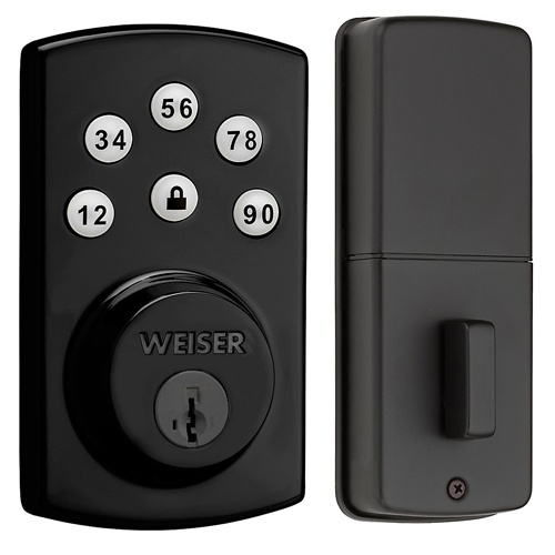 Weiser Powerbolt 2.0 Black Keyless Entry Electronic Deadbolt. Model # 9GED14600-105